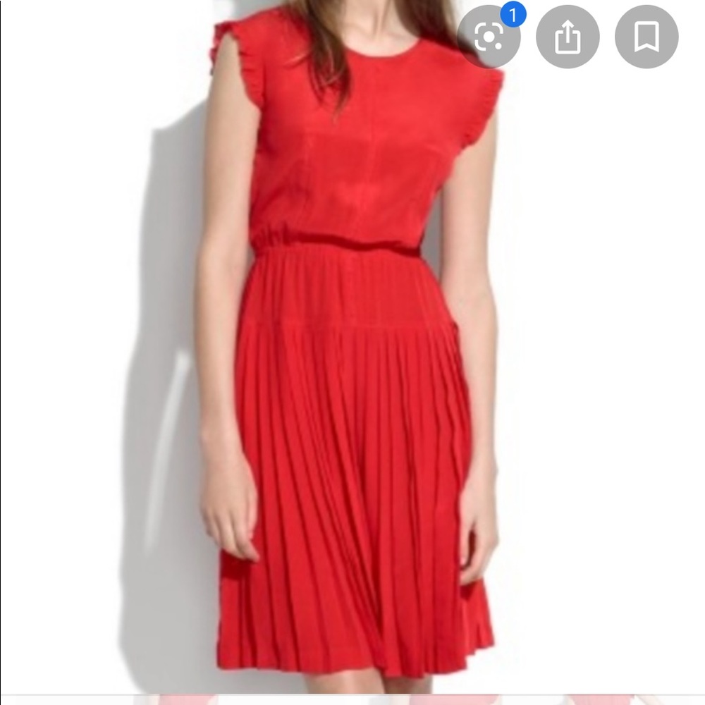 Madewell Red Silk Droppleat Dress